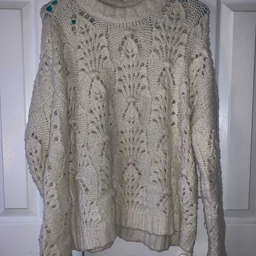 white knit sweater